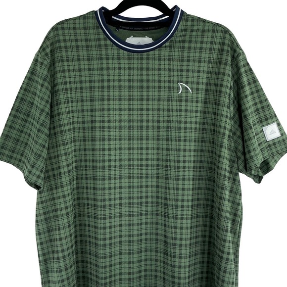 Adidas Men's Size 2XL Adicross Green Plaid Round Neck Golf Shirt Casual Active - Picture 1 of 10